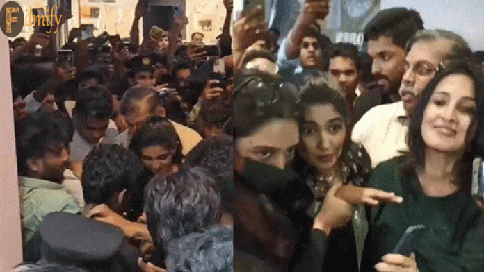 Premalu beauty surrounded by fans.. The beauty is overwhelmed