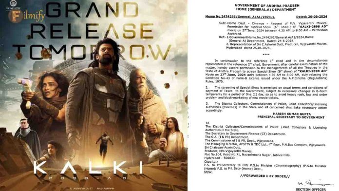 Kalki2898AD movie allowed for 6 shows in Telugu states