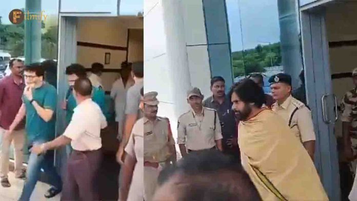 Trivikram Srinivas with Pawan Kalyan at Gannavaram Airport